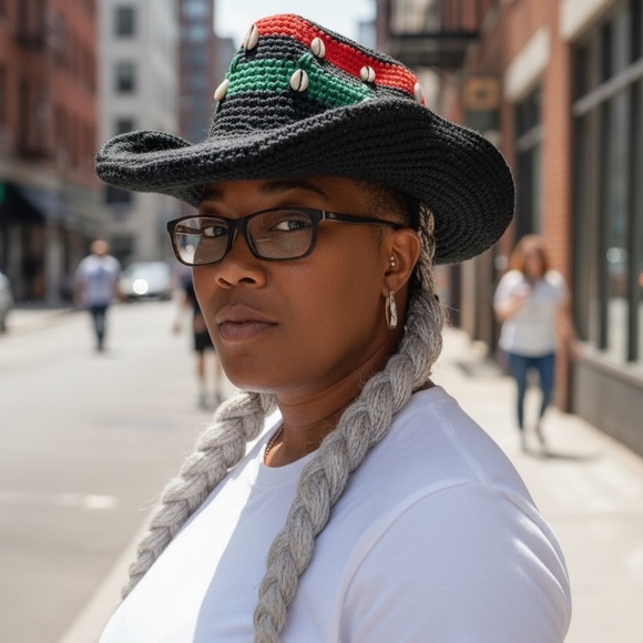 Stylish Black and Red Beaded HatCROCHET COWBOY HAT CROCHET COWBOY HAT